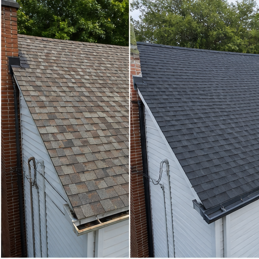 Shingle roof before and after example
