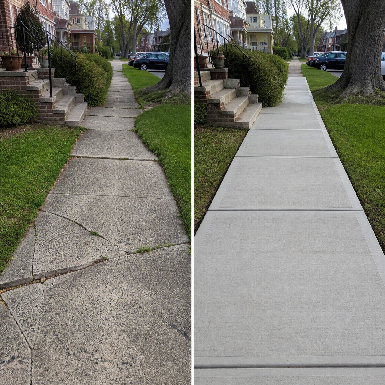 Sidewalk concrete before and after example